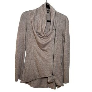 Sweet Rain Zip Wrap Knit Sweater‎ – Cozy Asymmetrical Drape Front beige/taupe